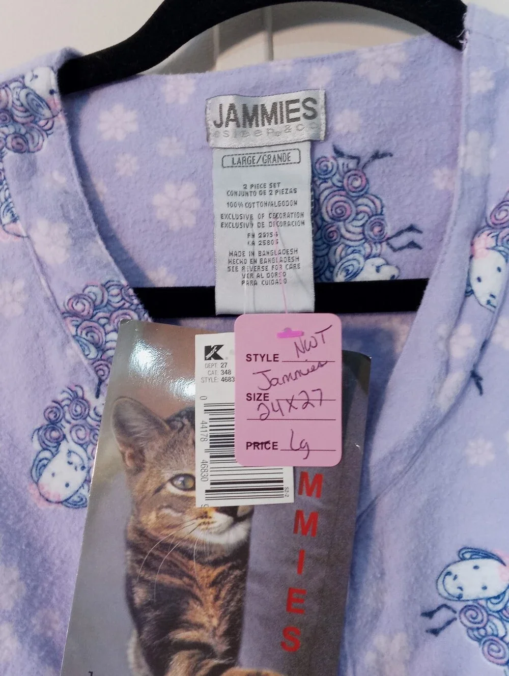 NWT Large Jammies Purple Sheep Short Sleeve Pajama Set